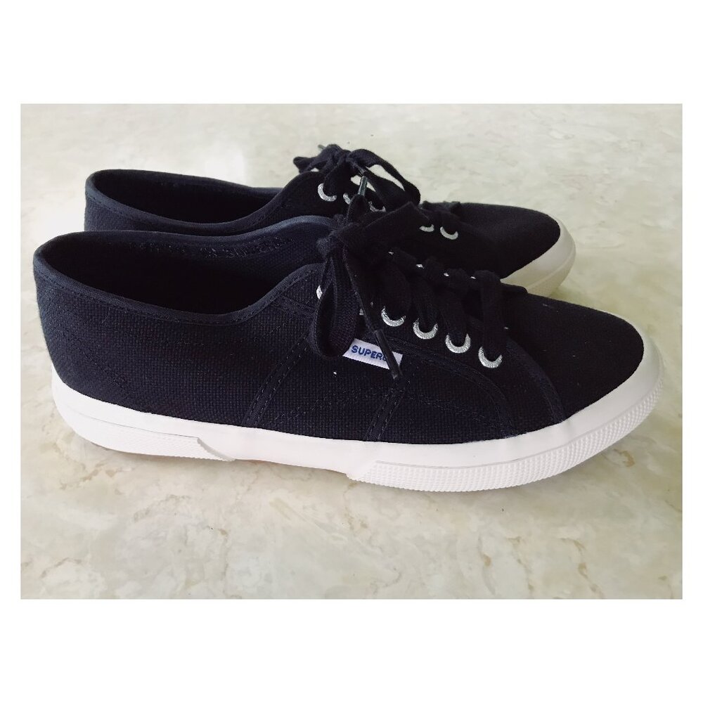 Superga Cotu Classic Laceup Sz 39.5/ 8.5-9 Black Canvas Unworn Condition